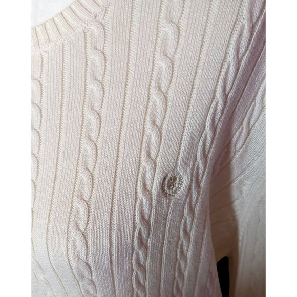 Izod Preppy Cream Cable Knit Sweater With Embroidered Emblem - Picture 3 of 4